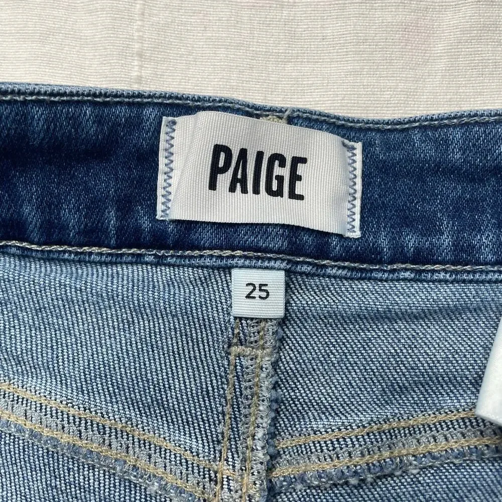 Paige Anessa High Rise Wide Leg Jeans Size 25 Women's Cotton Stretch Raw Hem - Picture 7 of 7